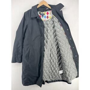 LANDS END Coat Womens M Quilted Softshell Trench Raincoat Argyle Lined Black